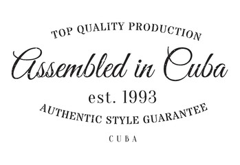 Assembled in Cuba rubber stamp. Grunge design with dust scratches. Effects can be easily removed for a clean, crisp look. Color is easily changed.