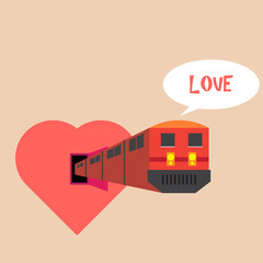 vector illustration of train heart and love