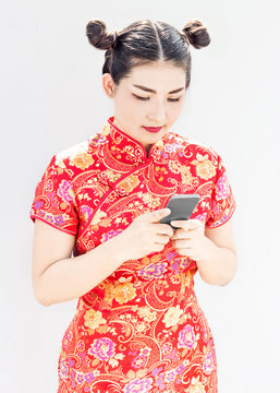 asian lady focus on her mobile