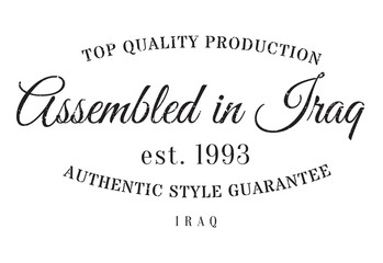 Assembled in Iraq rubber stamp. Grunge design with dust scratches. Effects can be easily removed for a clean, crisp look. Color is easily changed.