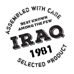 Assembled in Iraq rubber stamp. Grunge design with dust scratches. Effects can be easily removed for a clean, crisp look. Color is easily changed.