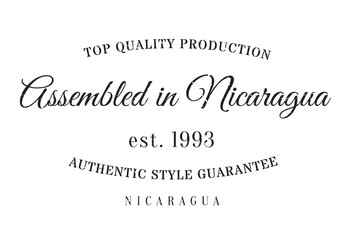Fototapeta premium Assembled in Nicaragua rubber stamp. Grunge design with dust scratches. Effects can be easily removed for a clean, crisp look. Color is easily changed.