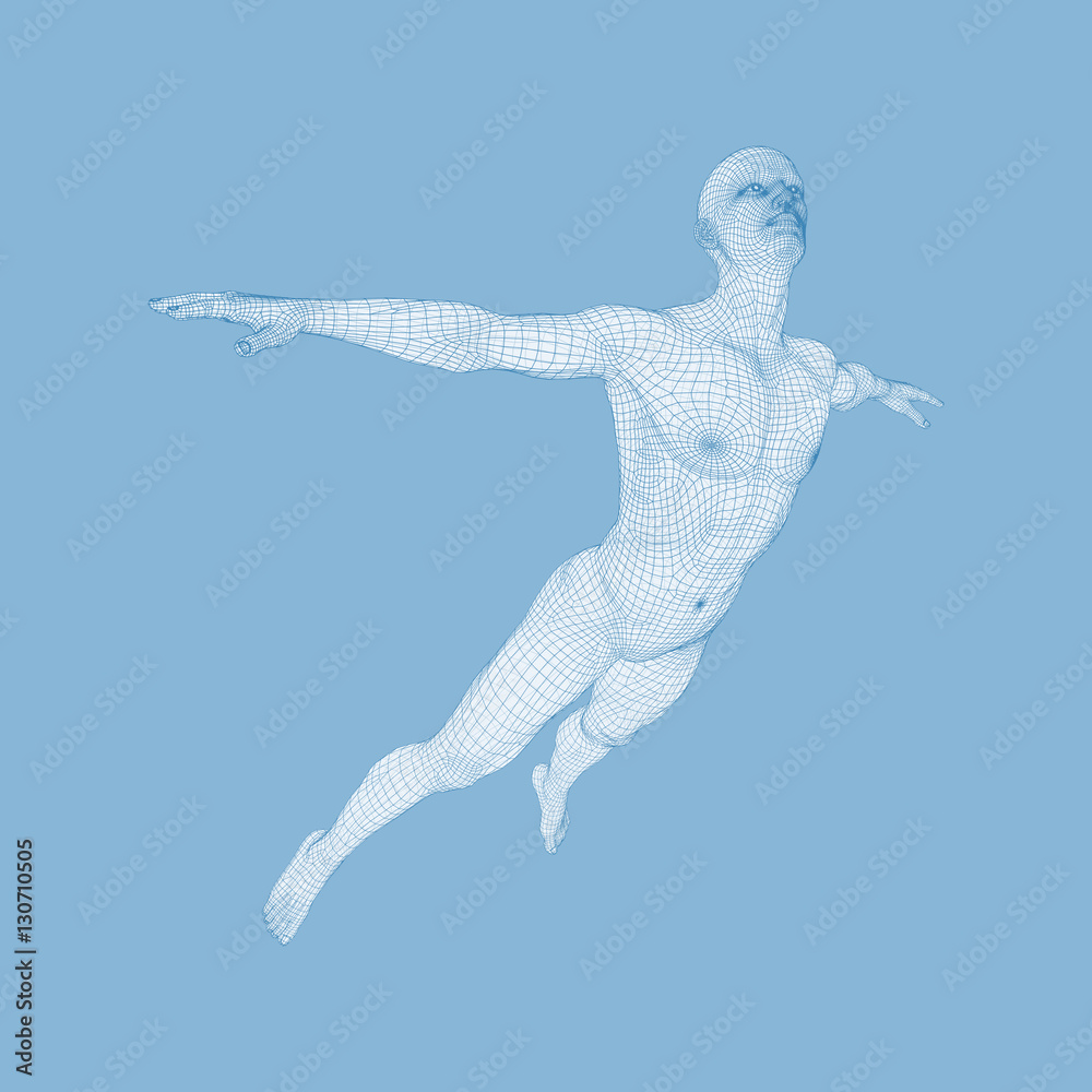 Wall mural hovering in air. man floating in the air. 3d model of man.