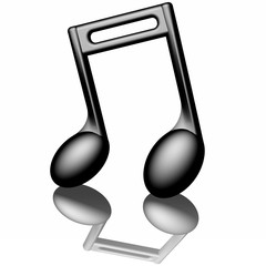 Nota musicale nera, isolata su sfondo bianco.