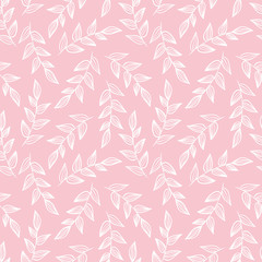 Seamless pattern with winter leaves on pink background. Vector background for fabric, wallpaper, wrapping paper, and creative works.