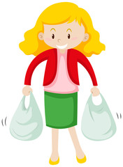 Woman carrying two plastic bags