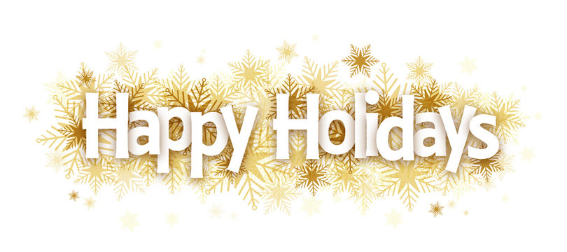 "HAPPY HOLIDAYS" Overlapping Letters Vector Icon on Gold Snowflake Background