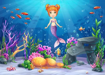 Vector cartoon illustration underwater world