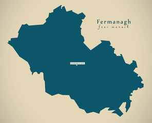 Modern Map - Fermanagh UK Northern Ireland illustration