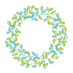 Green leaves wreath design element in hand drawn relaxed style f
