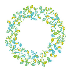 Fototapeta premium Green leaves wreath design element in hand drawn relaxed style f