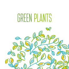 Green leaves design element in hand drawn relaxed style for head