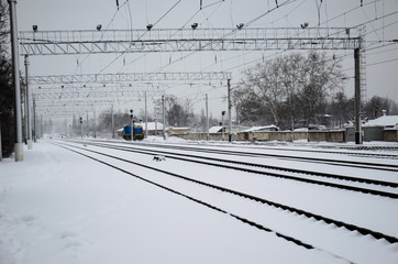 View on a railroad tracks on winter