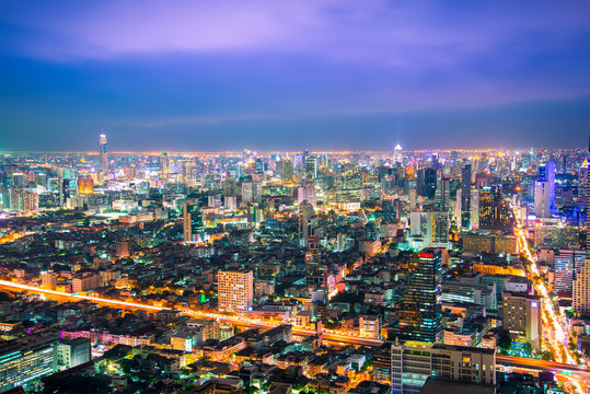 Aerial view of Bangkok city skyline.