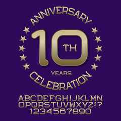 Anniversary celebration sign kit. Golden letters and numbers for editing the logo symbol.