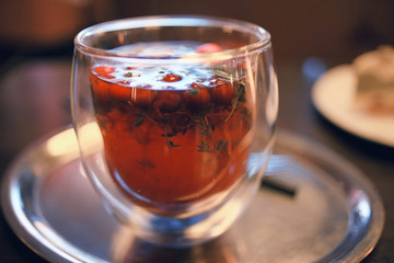 cup of tea or coffee in a cafe serving breakfast table