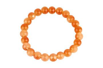Orange elastic bracelet made of medium beads, isolated on white background