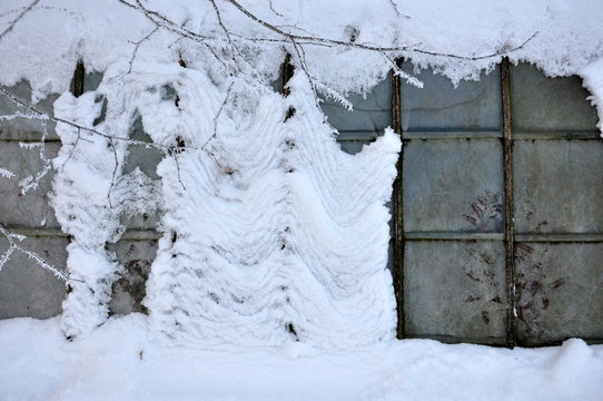 greenhouse covered with snow in Overijse Belgium