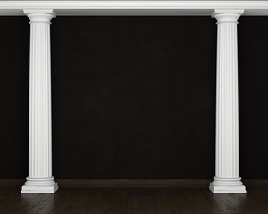 Dark stucco wall with classical columns and wooden floors © belov1409