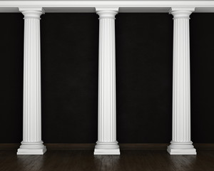 Dark stucco wall with classical columns and wooden floors © belov1409