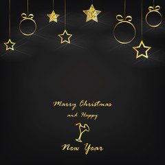 marry christmas and happy new year - vector xmas background (black)