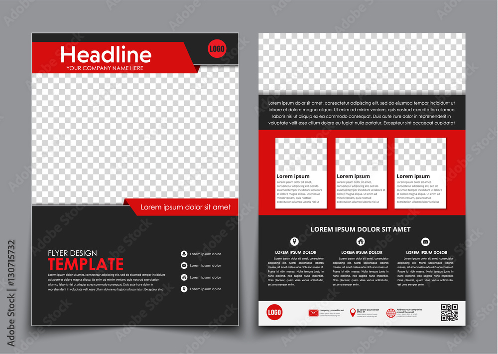 Poster template flyer black with red elements for printing.