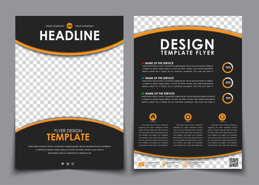 Design flyers black with orange elements. Brochure templates wit