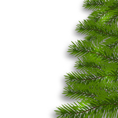 Green lush branch realistic ate with one hand and shadow. Isolated white background. illustration