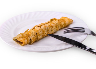 delicious pancake liver cut into pieces on a white plate