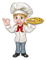Pizza Chef Woman Cartoon Character
