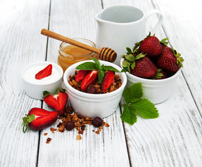 Homemade granola with strawberries
