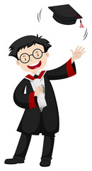 Man in black graduation gown throwing cap