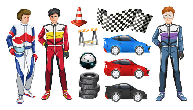 Racing cars and three racers
