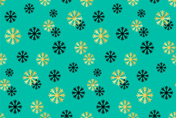 Seamless Christmas and New Year pattern.Vector abstract background with golden, black snowflakes.