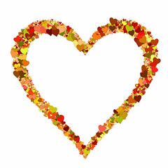 Big heart made from multicolored small hearts on white background