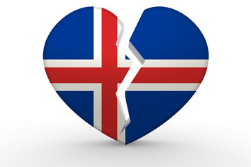 Broken white heart shape with Iceland flag