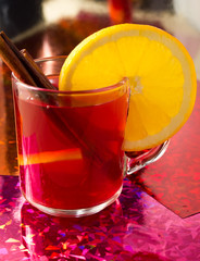 Fruit mulled wine with cinnamon and orange