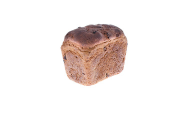 Ukrainian black bread with raisin on a white background