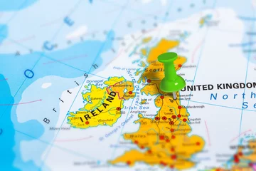 Cercles muraux Europe centrale Newcastle in Scotland pinned on colorful political map of Europe. Geopolitical school atlas. Tilt shift effect.
