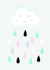 Illustration, rain and cloud with smile