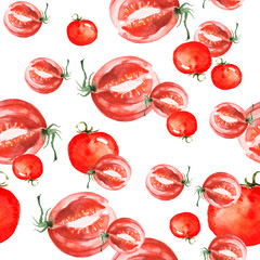 Panele Szklane Podświetlane  Vintage wzór. Warzywa, czerwone pomidory, pomidorki koktajlowe, akwarela. Papryka