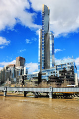 Obraz na płótnie Canvas View on a Yarra river and city skyscrapers in Melbourne, Australia, sunny day