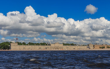 Quay St. Petersburg in a sunny windy summer day