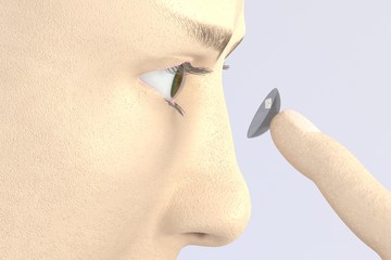 3d render of character putting contact lens in the eye