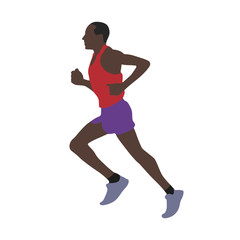 Vector runner, african american man running in red jersey, flat