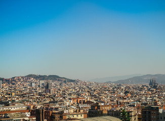 Obraz premium barcelona skyline view from sunset to night