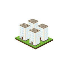 Isometric city: life buildings in a residential block