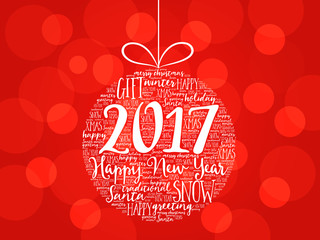 Happy New Year 2017, Christmas ball word cloud, holidays lettering collage