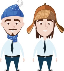 Business people dressed in Christmas hats