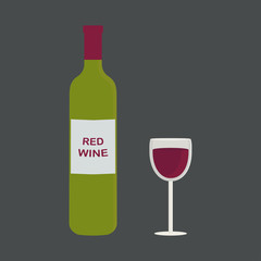 Bottle of red wine and a glass of wine. Vector illustration.